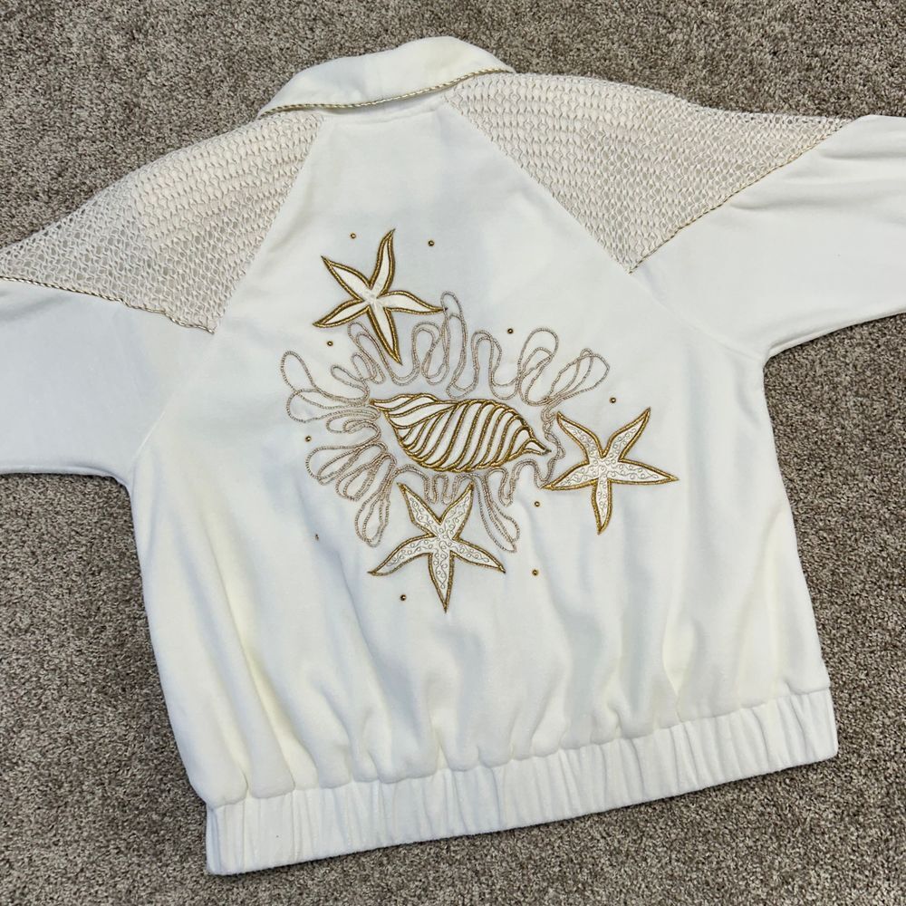 Vintage Anna California Jacket Beach Seashells‎ Starfish Women Medium USA Velour
